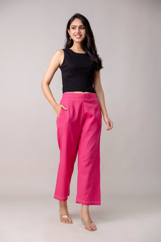 Pink Wide Leg Mid Rise Palazzos