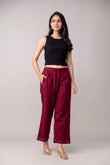 Maroon Wide Leg Mid Rise Palazzos