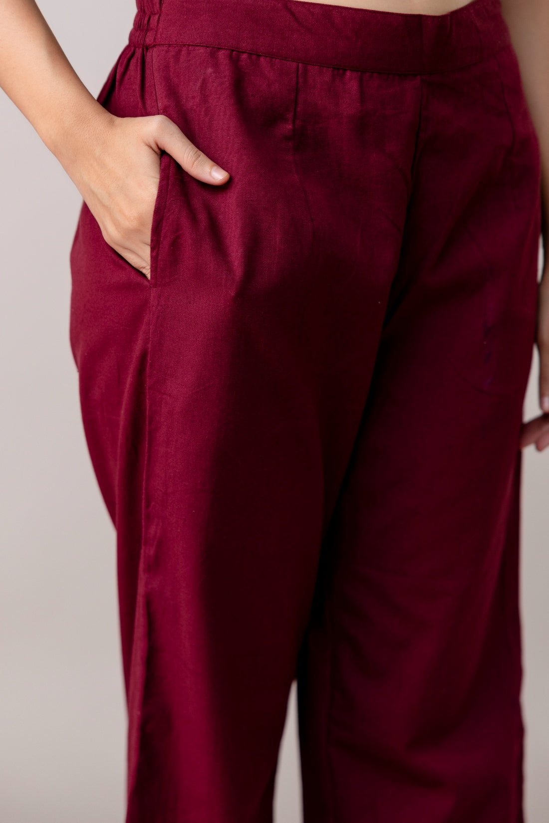 Maroon Wide Leg Mid Rise Palazzos