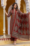 Maroon Yoke Design Printed Cotton Kurta Set with Palazzos and Dupatta