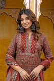 Maroon Yoke Design Printed Cotton Kurta Set with Palazzos and Dupatta