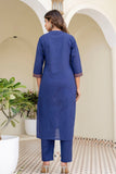 Blue Yoke Design Solid Kurta Set with Trousers and Dupatta