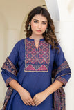 Blue Yoke Design Solid Kurta Set with Trousers and Dupatta