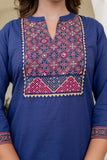Blue Yoke Design Solid Kurta Set with Trousers and Dupatta