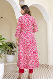 Pink Yoke Design Anarkali Suit Set with Trousers and Dupatta