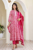 Pink Yoke Design Anarkali Suit Set with Trousers and Dupatta