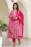Pink Yoke Design Anarkali Suit Set with Trousers and Dupatta