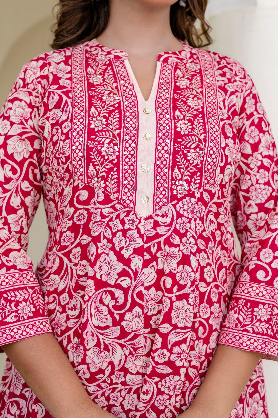 Pink Yoke Design Anarkali Suit Set with Trousers and Dupatta