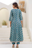Teal Green Festive Anarkali Suit Set with Trousers and Dupatta