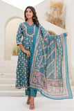 Teal Green Festive Anarkali Suit Set with Trousers and Dupatta
