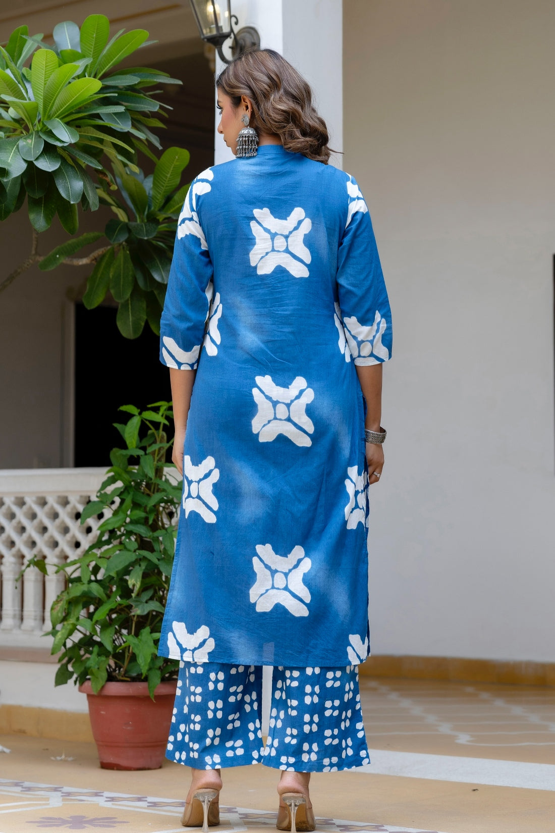 Blue Festive Yoke Design Kurta Set with Palazzo and Dupatta