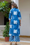 Blue Festive Yoke Design Kurta Set with Palazzo and Dupatta