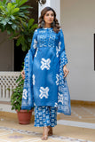 Blue Festive Yoke Design Kurta Set with Palazzo and Dupatta