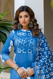 Blue Festive Yoke Design Kurta Set with Palazzo and Dupatta