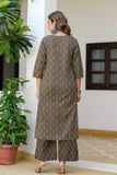 Brown Ajrakh Print Sequins Work Kurta Set with Palazzo Pants and Dupatta