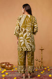 Olive Green Sequins Highlight Viscose Kurti with Wide Leg Palazzo Coord Set