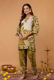 Olive Green Sequins Highlight Viscose Kurti with Wide Leg Palazzo Coord Set