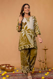Olive Green Sequins Highlight Viscose Kurti with Wide Leg Palazzo Coord Set