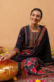 Black Festive Yoke Design Viscose Kurta Set with Trousers and Dupatta