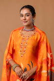 Orange Plackett Hand Embroidered Viscose Kurta Set with Trousers and Dupatta