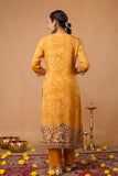 Mustard Festive Viscose Hand Embroidered Kurta Set with Trousers and Dupatta