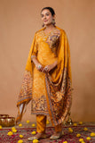Mustard Festive Viscose Hand Embroidered Kurta Set with Trousers and Dupatta