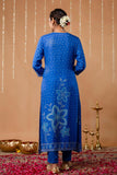Blue Beads Work Festive Viscose Kurta Set with Trousers and Dupatta