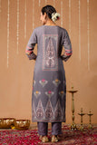 Pink & Grey Mirrorwork Viscose Festive Kurta Set with Trousers and Dupatta