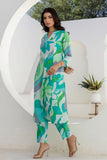 Green Abstract Print A-line Cotton Kurta Set with Trousers
