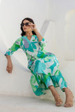 Green Abstract Print A-line Cotton Kurta Set with Trousers
