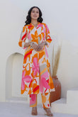 Orange Abstract Print A-line Cotton Kurta Set with Trousers