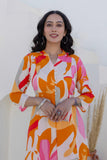 Orange Abstract Print A-line Cotton Kurta Set with Trousers