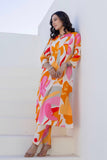 Orange Abstract Print A-line Cotton Kurta Set with Trousers