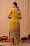 Yellow and Green Tissue Silk Lined Festive Kurta Set with Trousers and Dupatta