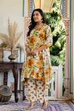 Floral Print A-line Cotton Suit Set with Palazzo Pants and Dupatta