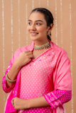 Rani Pink Bandhej Festive Viscose Kurta Set with Trousers and Dupatta