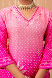 Rani Pink Bandhej Festive Viscose Kurta Set with Trousers and Dupatta