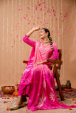 Rani Pink Bandhej Festive Viscose Kurta Set with Trousers and Dupatta