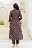 Black Ajrakh Print A-line Suit set with Trousers and Dupatta