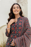 Black Ajrakh Print A-line Suit set with Trousers and Dupatta