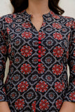 Black Ajrakh Print A-line Suit set with Trousers and Dupatta