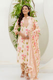 Peach Collar Neck Floral Kurta Set with Trousers and Dupatta
