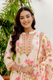 Peach Collar Neck Floral Kurta Set with Trousers and Dupatta