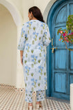 Sky Blue Collar Neck Floral Kurta Set with Trousers and Dupatta