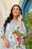Sky Blue Collar Neck Floral Kurta Set with Trousers and Dupatta