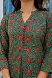 Green Ajrakh Print A-line Suit set with Trousers and Dupatta