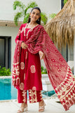 Red Motif Print A-line Suit Set with Palazzo Pants and Dupatta