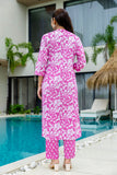Bright Pink Cotton Kurta Set with Trousers and Dupatta