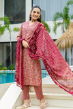 Maroon Ajrakh Print V-neck Cotton Kurta Set with Trousers and Dupatta