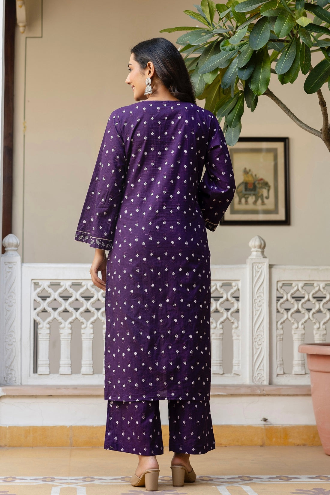 Purple Pakistani Kurta Set with Palazzo and Dupatta